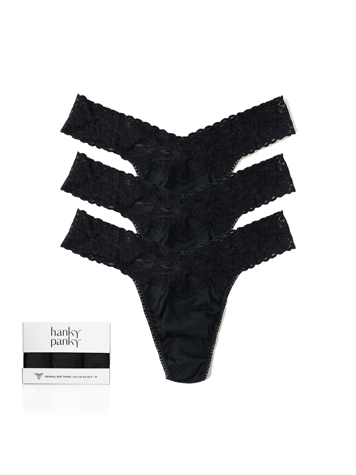 Hanky Panky 3 Pack Supima® Cotton Original Rise Thongs Black