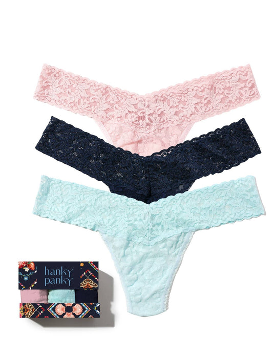 Hanky Panky Mood Ring 3 Pack Signature Lace® Low Rise Thongs In Printed Box