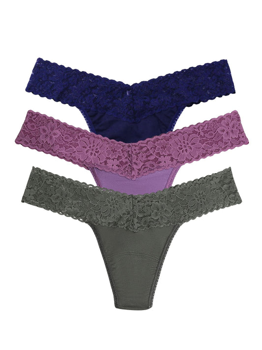 Hanky Panky DreamEase™ Low Rise Thong 3 Pack Indigo/Berry Pie Purple/Spaced Out Grey