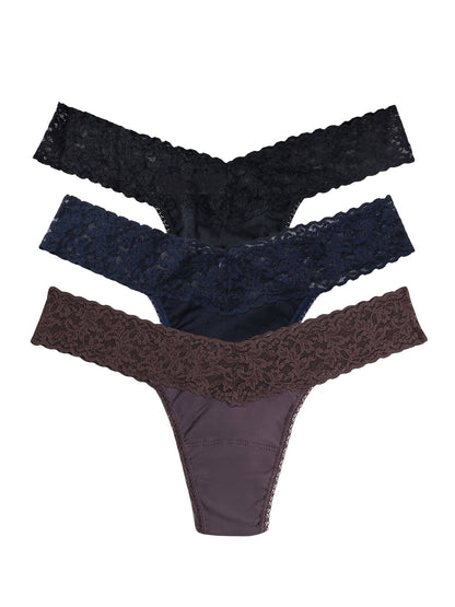 Hanky Panky Moonrise Trip 3 Pack Supima® Cotton Low Rise Thongs With Lace