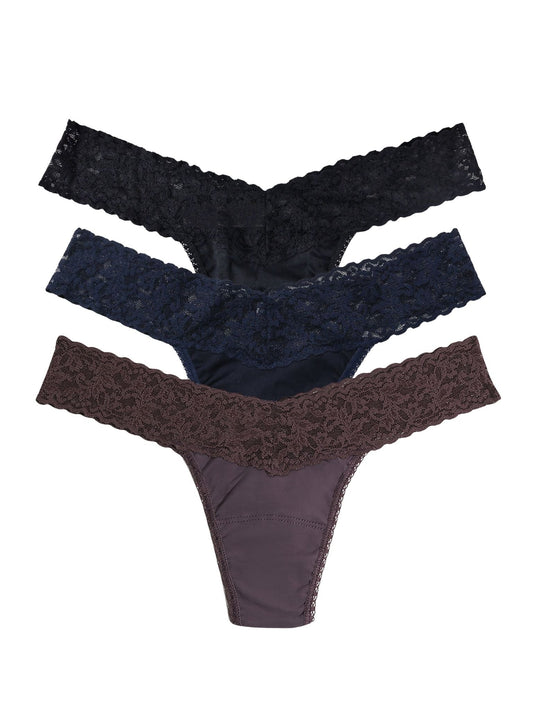 Hanky Panky Moonrise Trip 3 Pack Supima® Cotton Low Rise Thongs With Lace