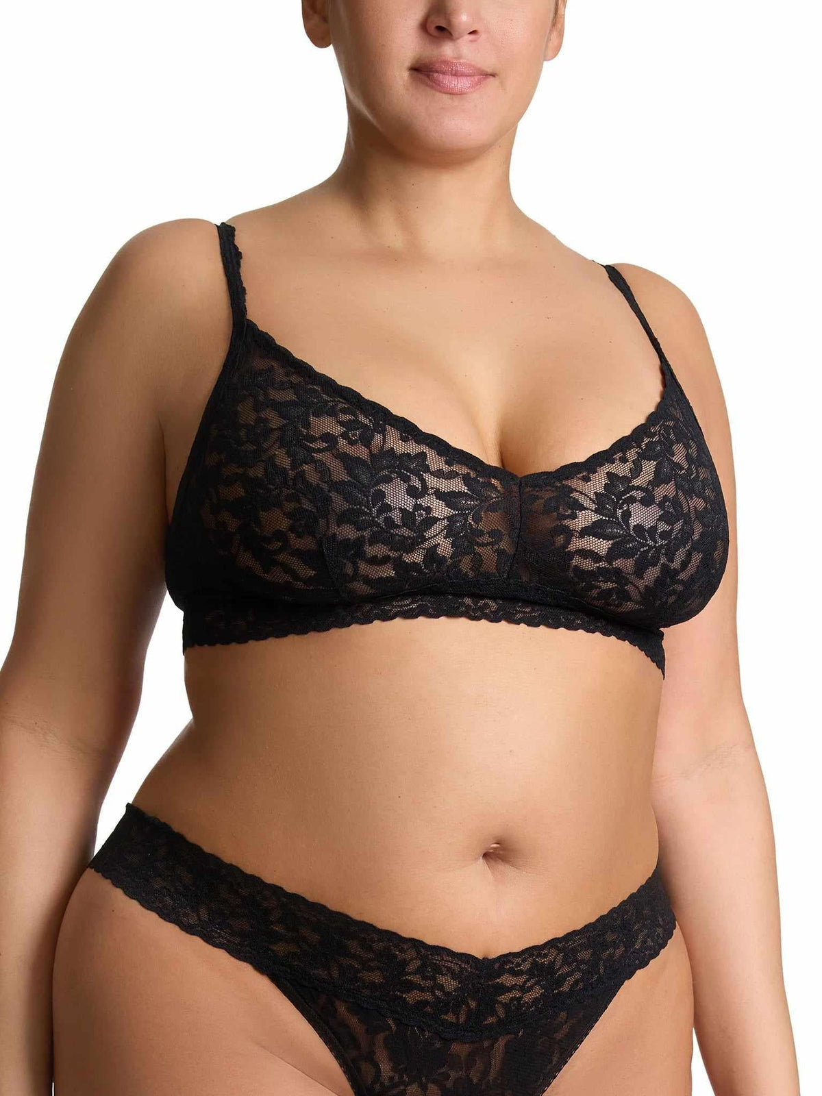 Hanky Panky V-Neck Retro Lace Bralette Black