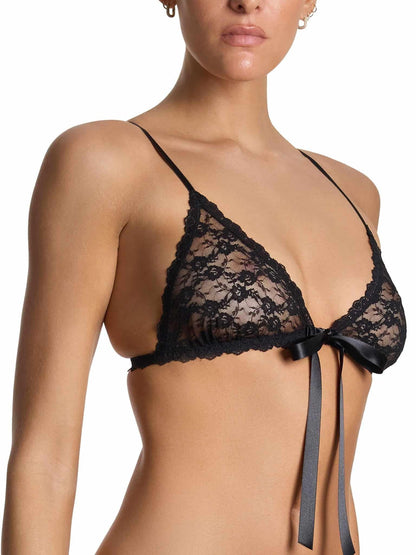 Hanky Panky Peek-a-Boo Lace Front Tie Bralette Black