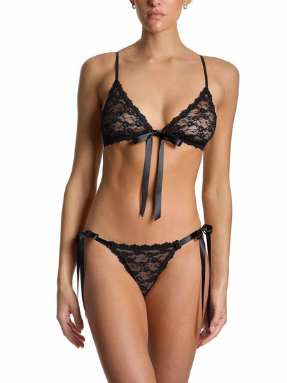 Hanky Panky Peek-a-Boo Lace Front Tie Bralette Black