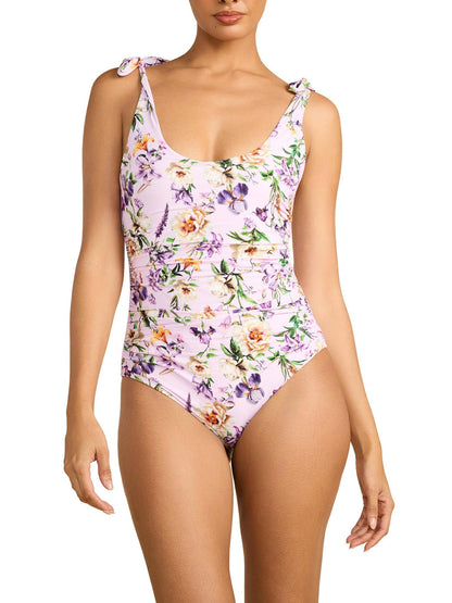 Hanky Panky Ruched Bow One Piece Swimsuit Fawning Flora Purple