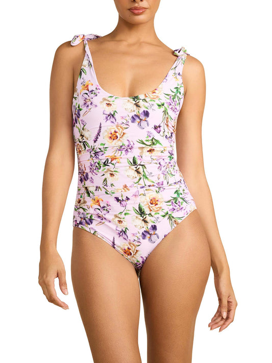 Hanky Panky Ruched Bow One Piece Swimsuit Fawning Flora Purple