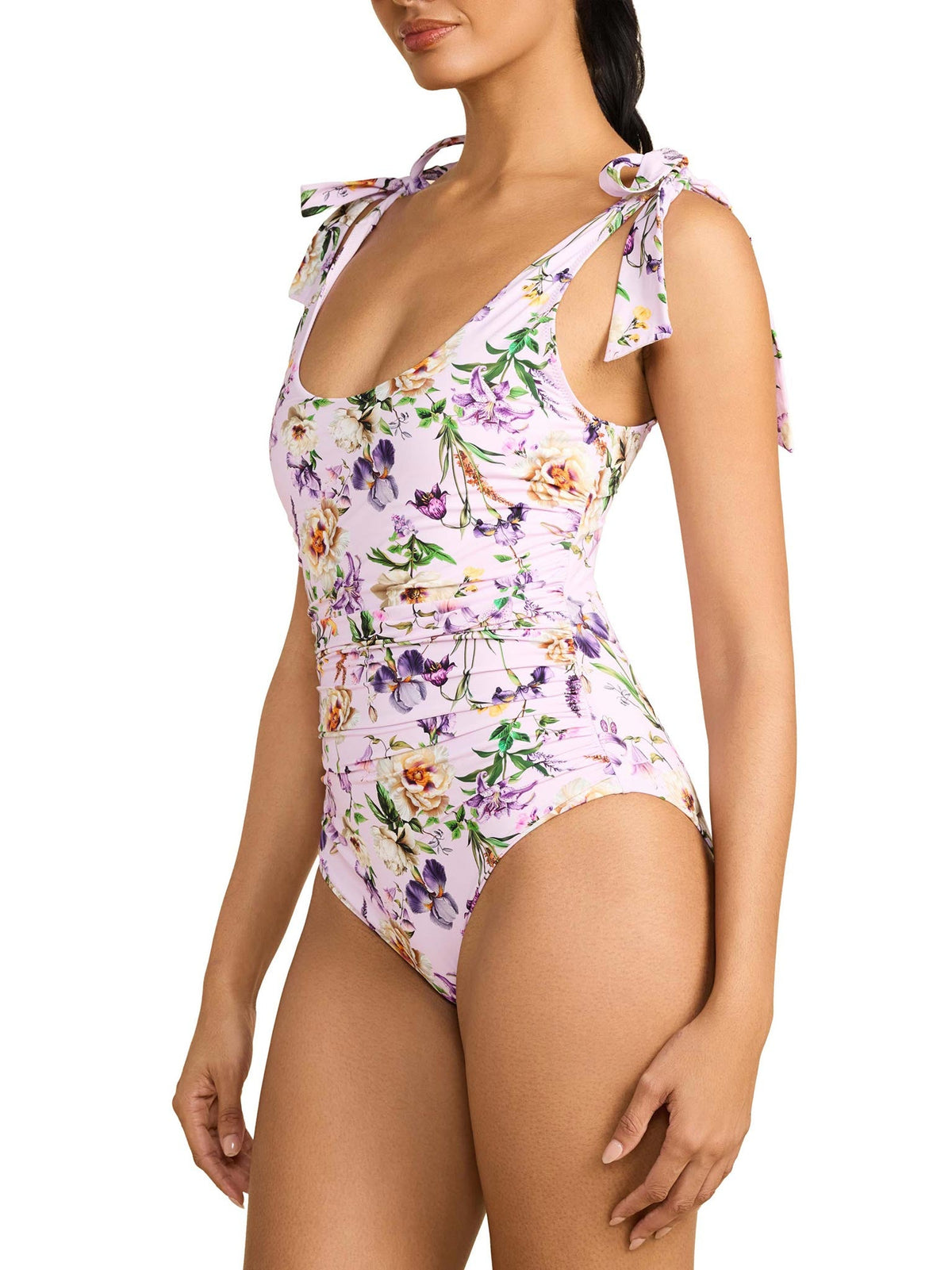 Hanky Panky Ruched Bow One Piece Swimsuit Fawning Flora Purple