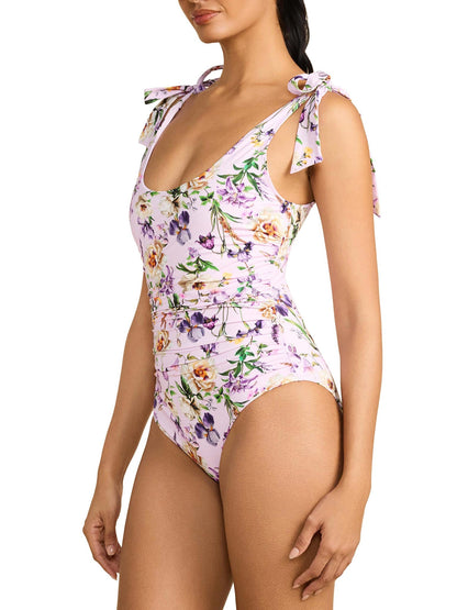 Hanky Panky Ruched Bow One Piece Swimsuit Fawning Flora Purple