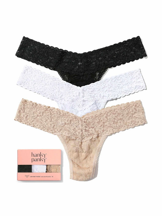 Hanky Panky 3 Pack Signature Lace® Low Rise Thongs