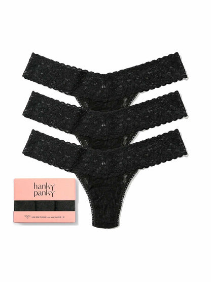 Hanky Panky 3 Pack Signature Lace® Low Rise Thongs Black