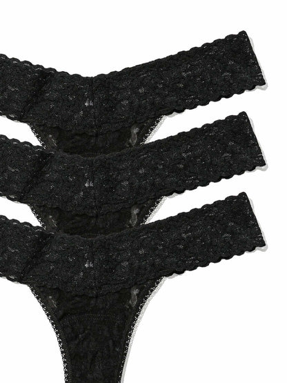 Hanky Panky 3 Pack Signature Lace® Low Rise Thongs Black