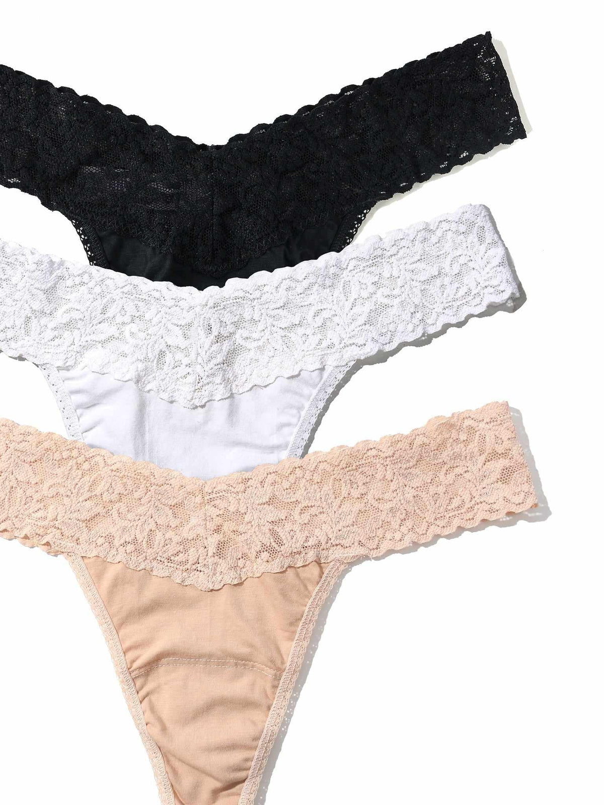 Hanky Panky 3 Pack Supima® Cotton Original Rise Thongs with Lace