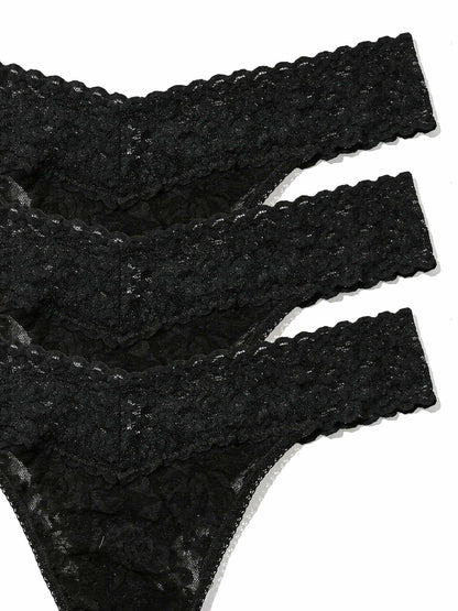 Hanky Panky 3 Pack Signature Lace® Original Rise Thongs Black