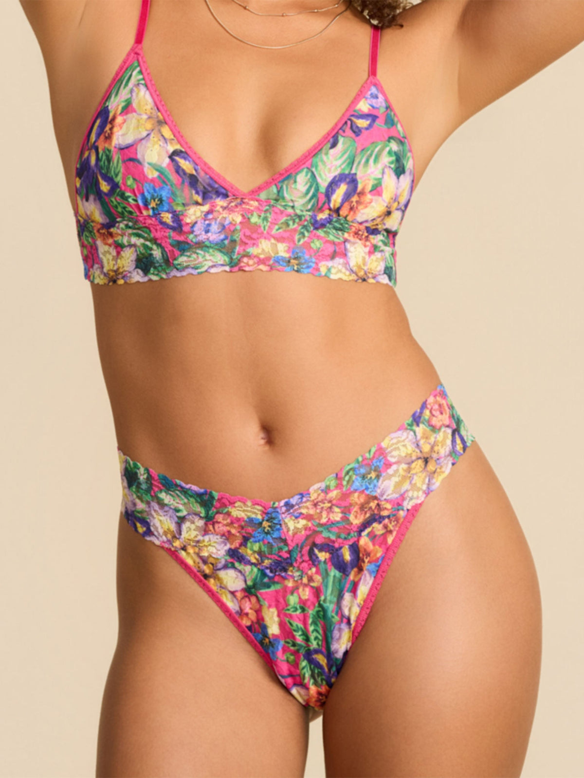 Hanky Panky Printed Signature Lace® Padded Triangle Bralette Radiant Pink