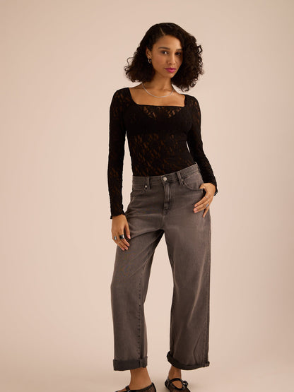 Hanky Panky Signature Lace® Square Neck Long Sleeve Top Black Sale