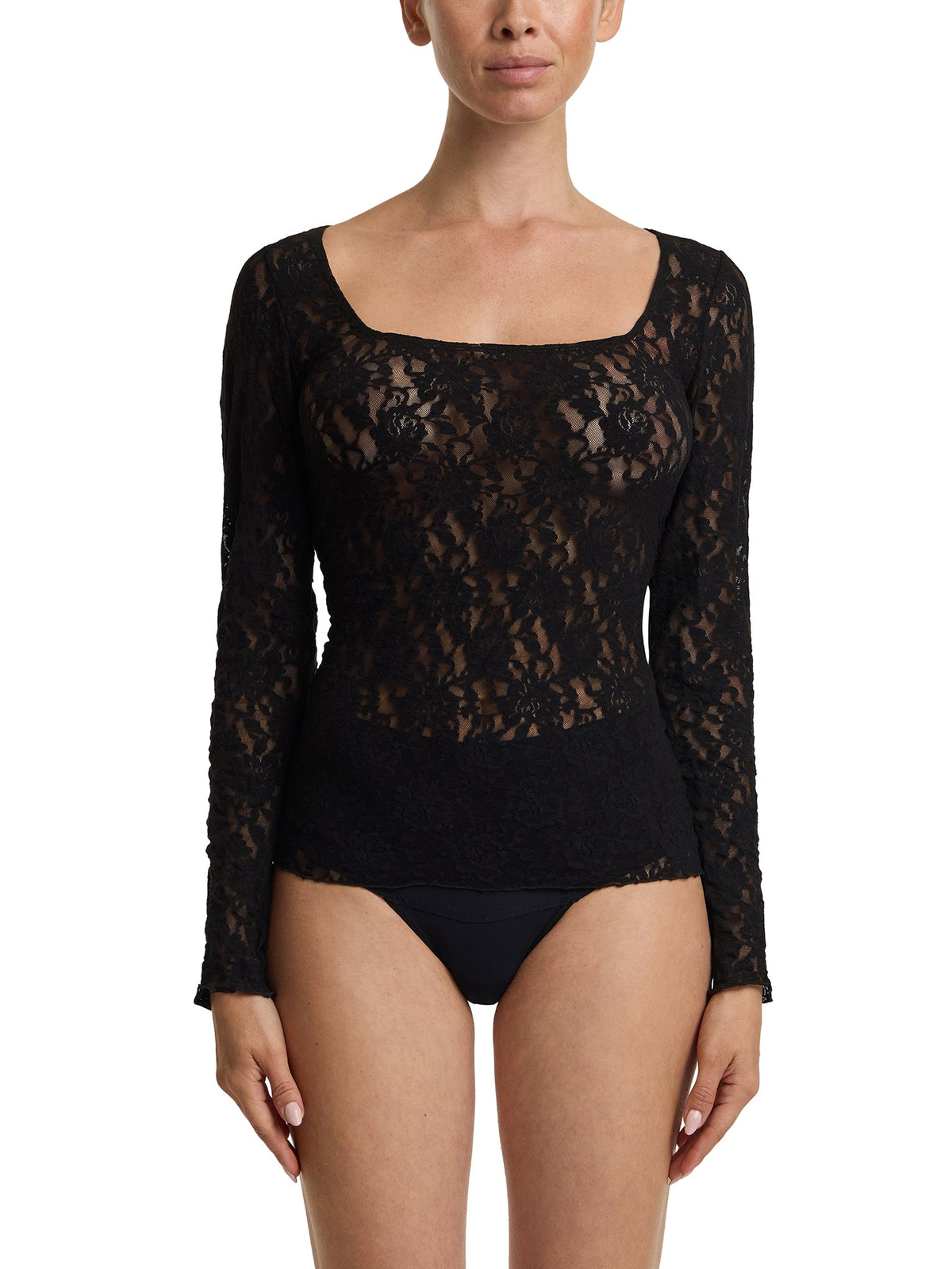 Hanky Panky Signature Lace® Square Neck Long Sleeve Top Black Sale