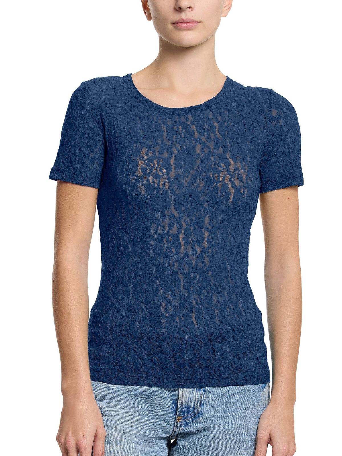 Hanky Panky Flora Lace Short Sleeve Top Night Owl Blue Sale