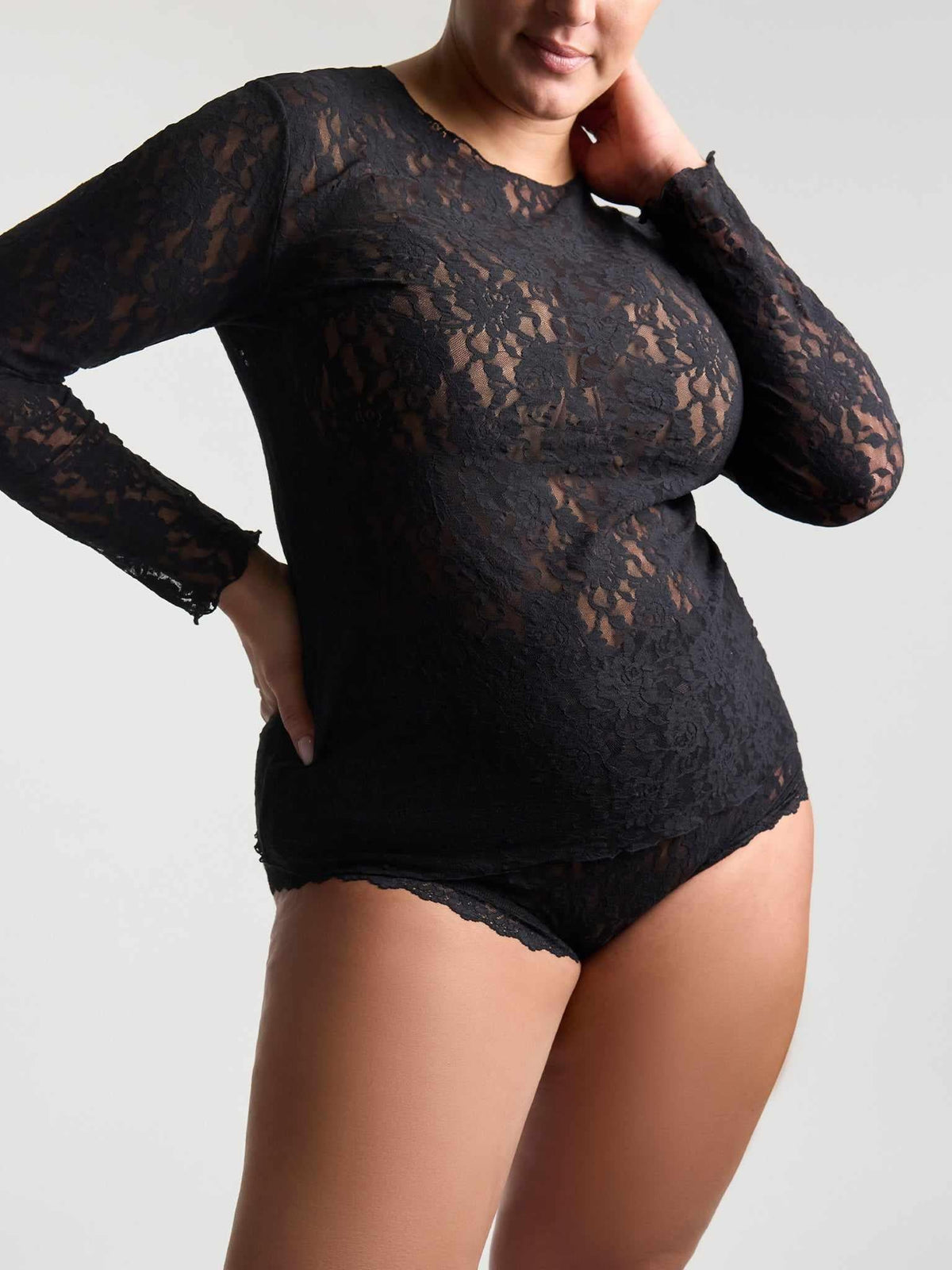 Hanky Panky Plus Size Signature Lace® Long Sleeve Top Black