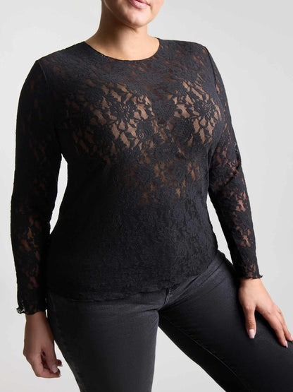 Hanky Panky Plus Size Signature Lace® Long Sleeve Top Black