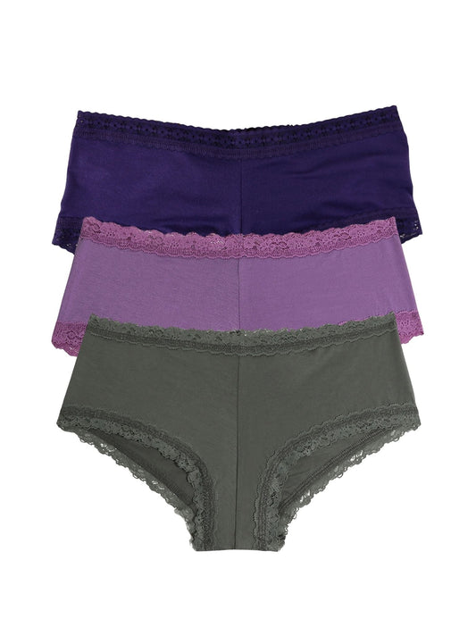 Hanky Panky DreamEase™ Boyshort 3 Pack Indigo/Berry Pie Purple/Spaced Out Grey