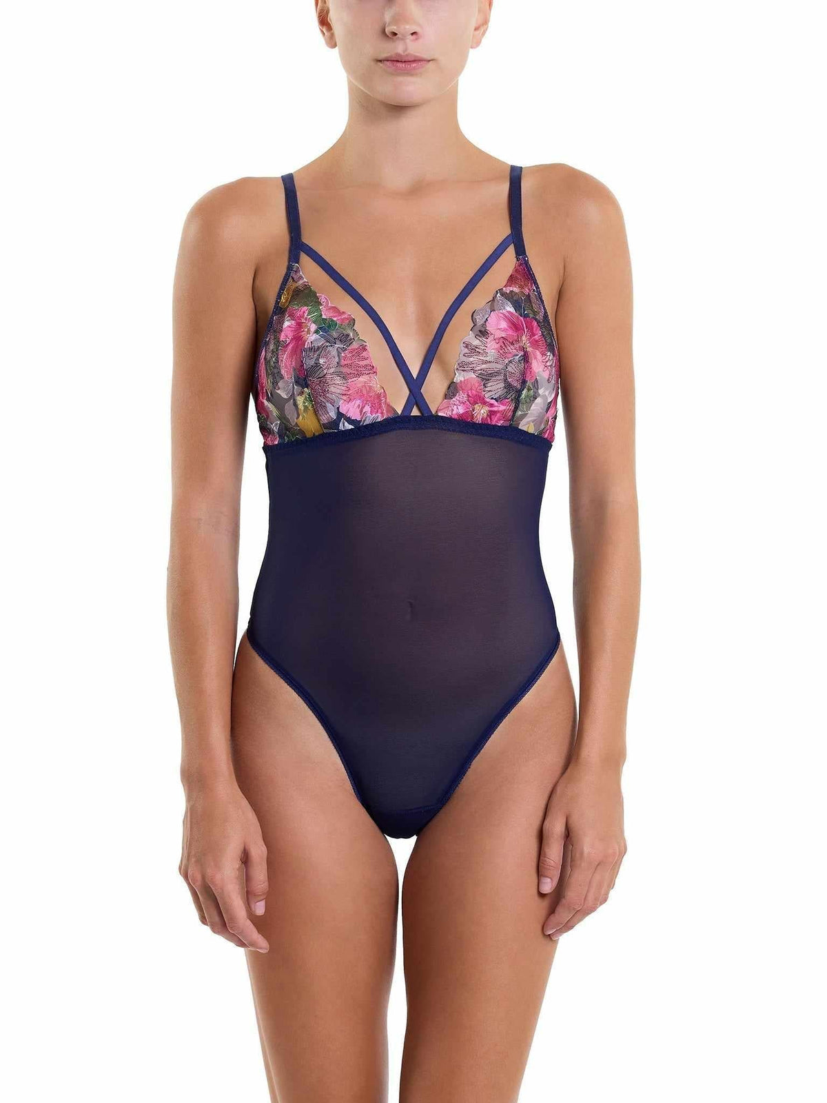 Hanky Panky &oh Wildly Blooming Strappy Bodysuit Dark Sky Blue Sale
