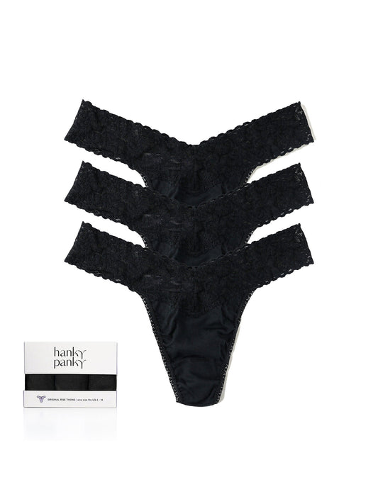 Hanky Panky 3 Pack Supima® Cotton Original Rise Thongs Black