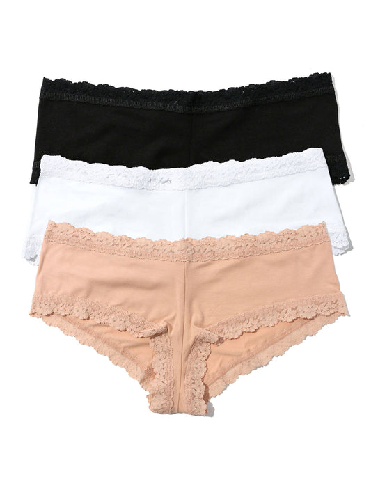 Hanky Panky Cotton Boyshort 3 Pack Black White Chai