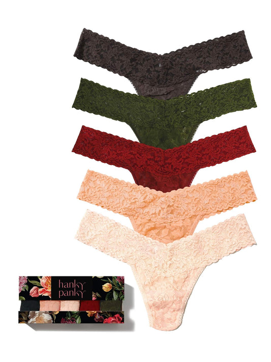Hanky Panky Golden Hour 5 Pack Signature Lace® Low Rise Thongs In Printed Box