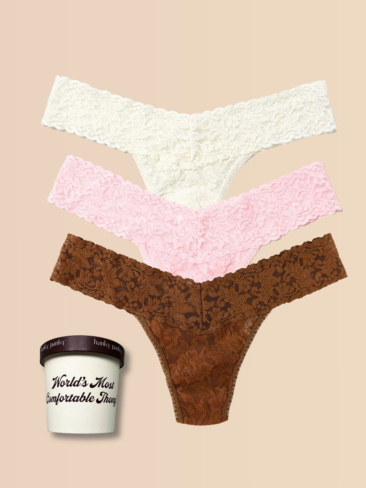 Hanky Panky Signature Lace® Low Rise Thong Ice Cream 3 Pack Neapolitan Ice Cream