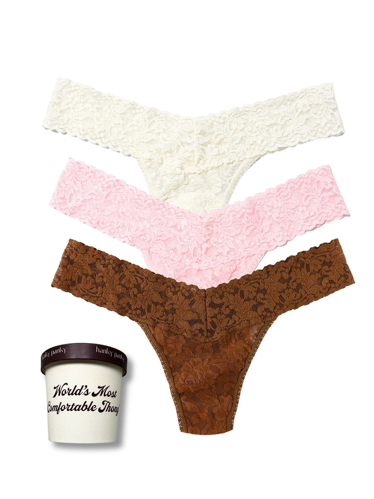 Hanky Panky Signature Lace® Low Rise Thong Ice Cream 3 Pack Neapolitan Ice Cream