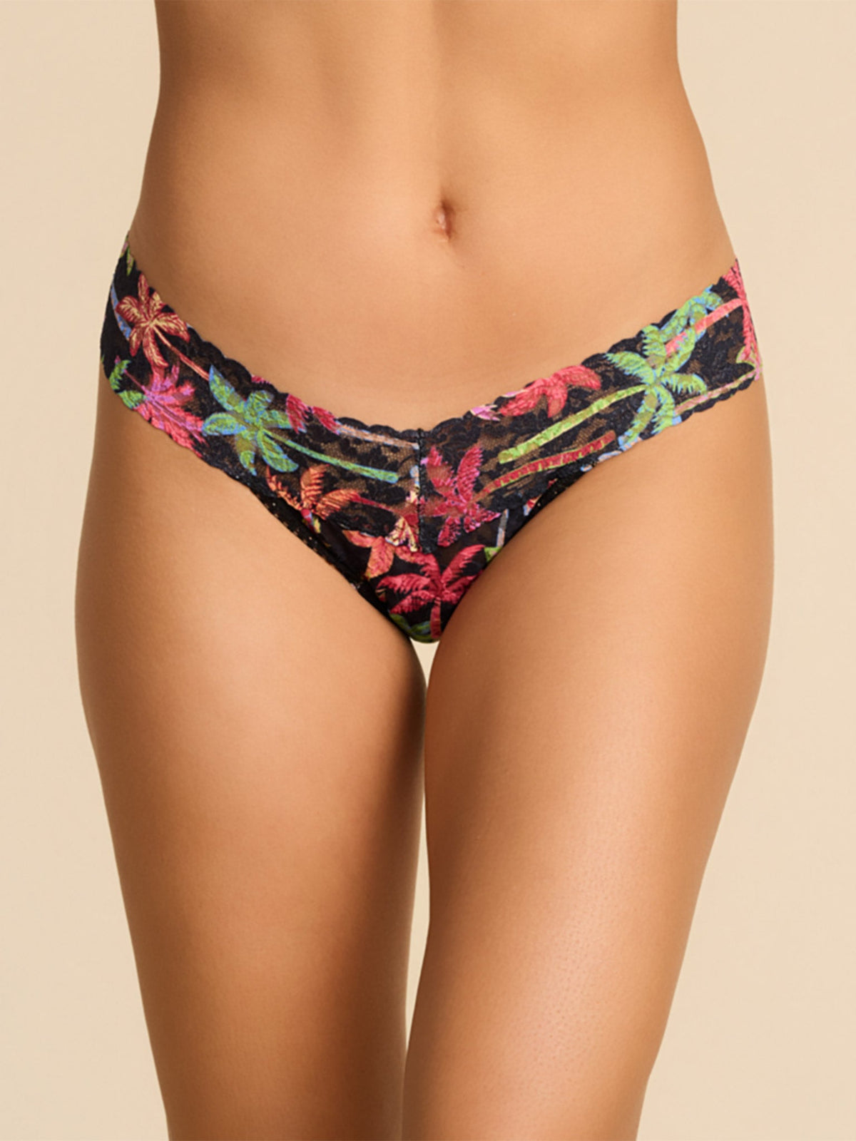 Hanky Panky Signature Lace® Low Rise Printed Thong And SAXX Drop Temp Cooling Cotton Boxer Brief Mixed Palms-Black