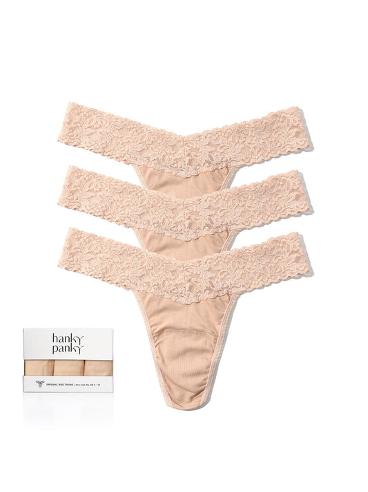 Hanky Panky 3 Pack Supima® Cotton Original Rise Thongs Chai