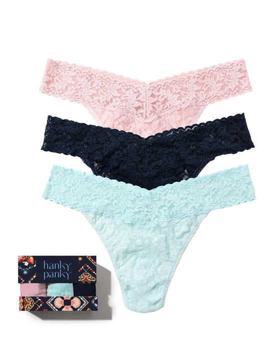 Hanky Panky Mood Ring 3 Pack Signature Lace® Original Rise Thongs In Printed Box