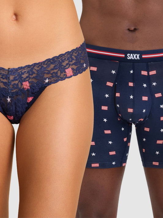 Hanky Panky Signature Lace® Original Rise Thong And SAXX Super Soft Vibe Boxer Brief USA Signet-Maritime