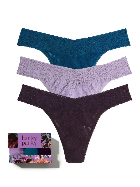 Hanky Panky Jewel Box 3 Pack Signature Lace® Original Rise Thongs In Printed Box