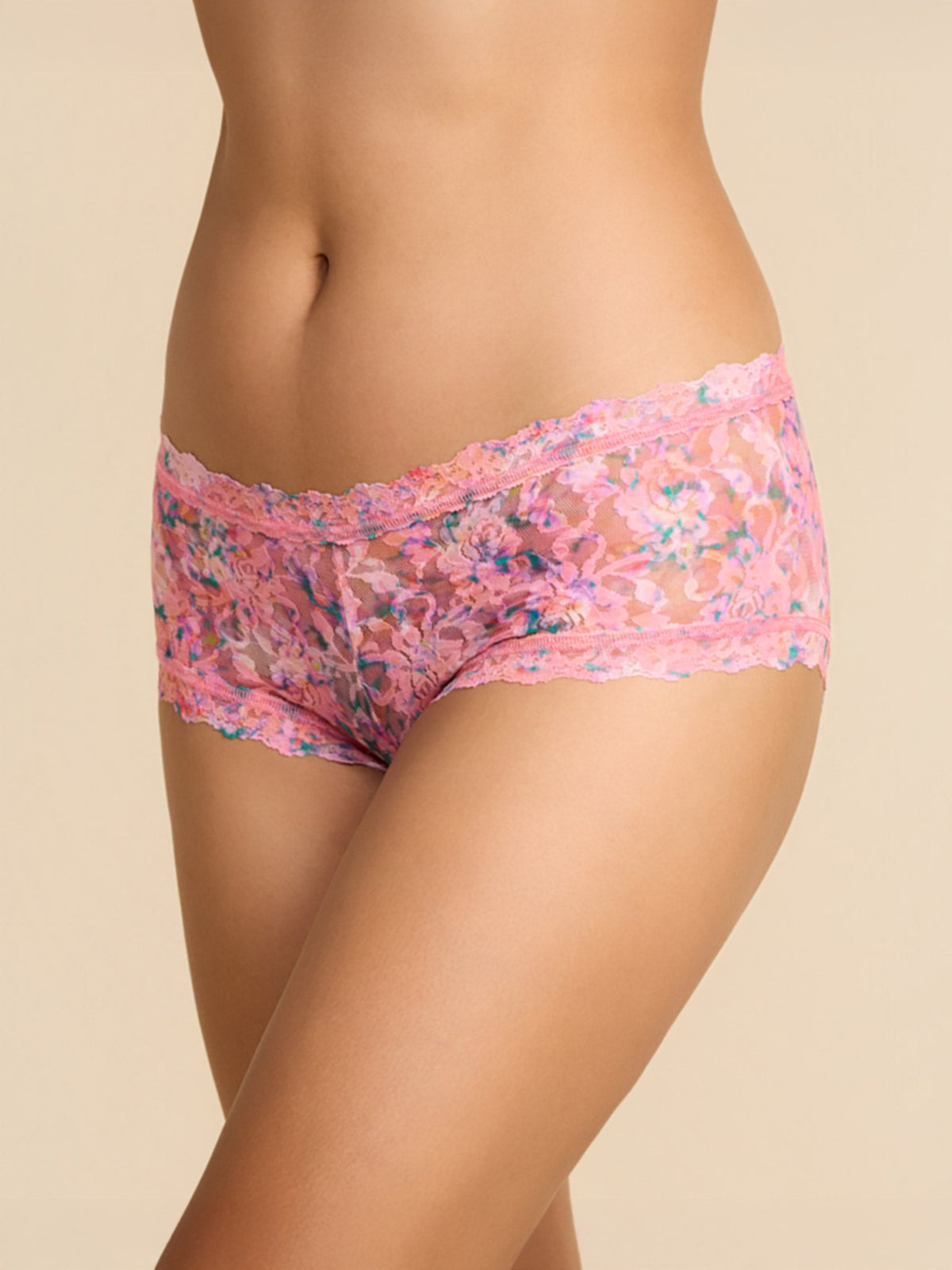 Hanky Panky Printed Signature Lace® Boyshort Blushing Blooms Pink