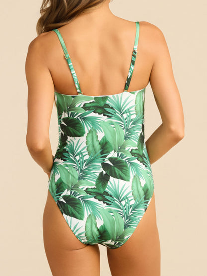 Hanky Panky Bandeau One Piece Swimsuit Stay Floral Palm Tree Green