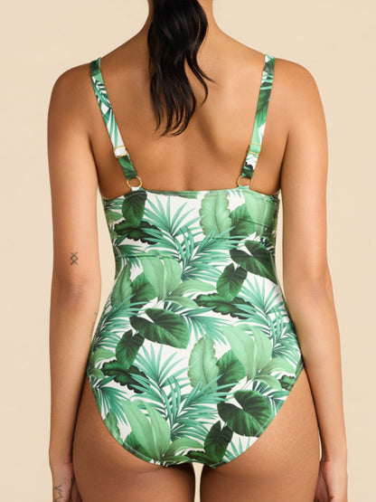 Hanky Panky Underwire One Piece Swimsuit Stay Floral Palm Tree Green