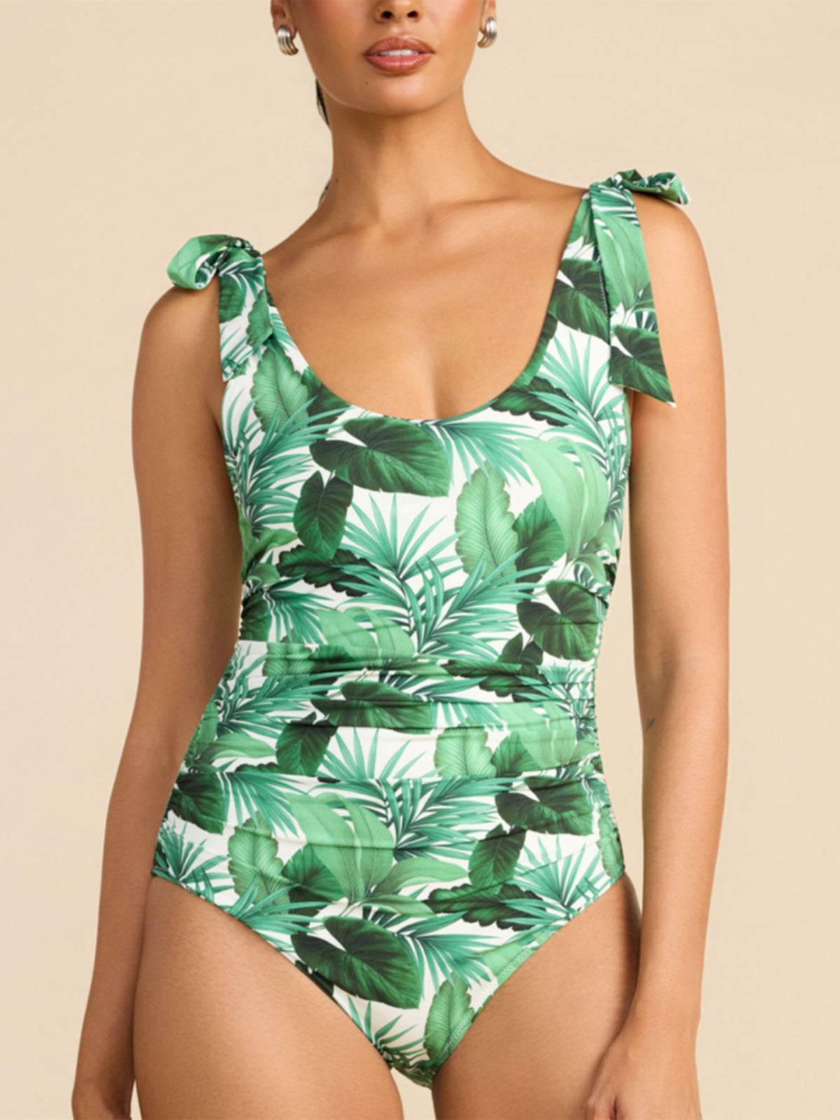 Hanky Panky Ruched Bow One Piece Stay Floral Palm Tree Green